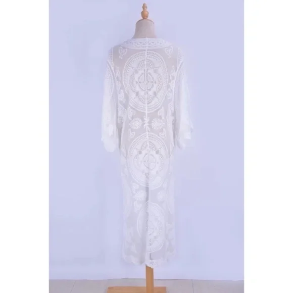 SOLD OUT Scalloped Sheer Mesh Lace Boho Kimono Coverup Wrap - Picture 7 of 7